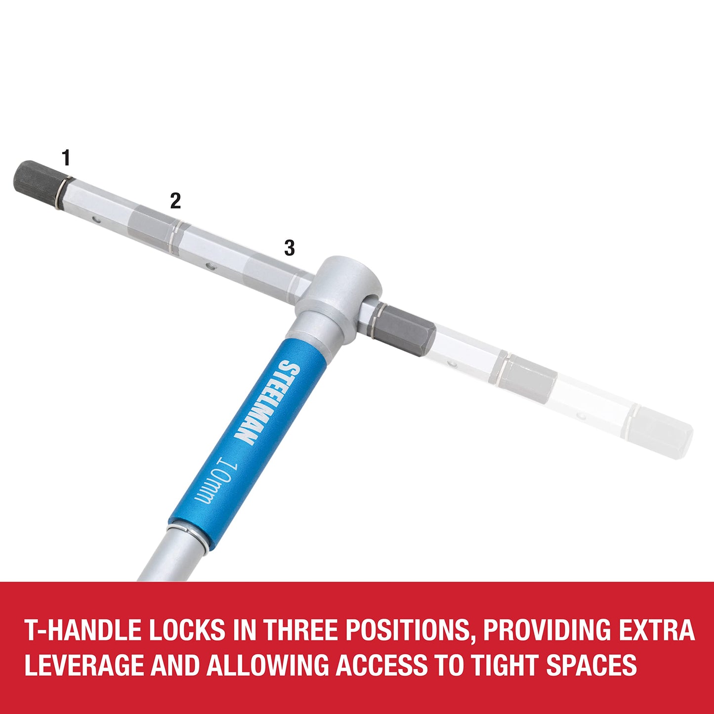 Steelman 8-Piece Metric T-Handle Allen Hex Key Wrench Set, Free Spinning Sleeves, Sliding Handle for Access, Precision Machined Tips, with Storage Tray, for Bicycle, Auto, Moto, Small Engine (42600)