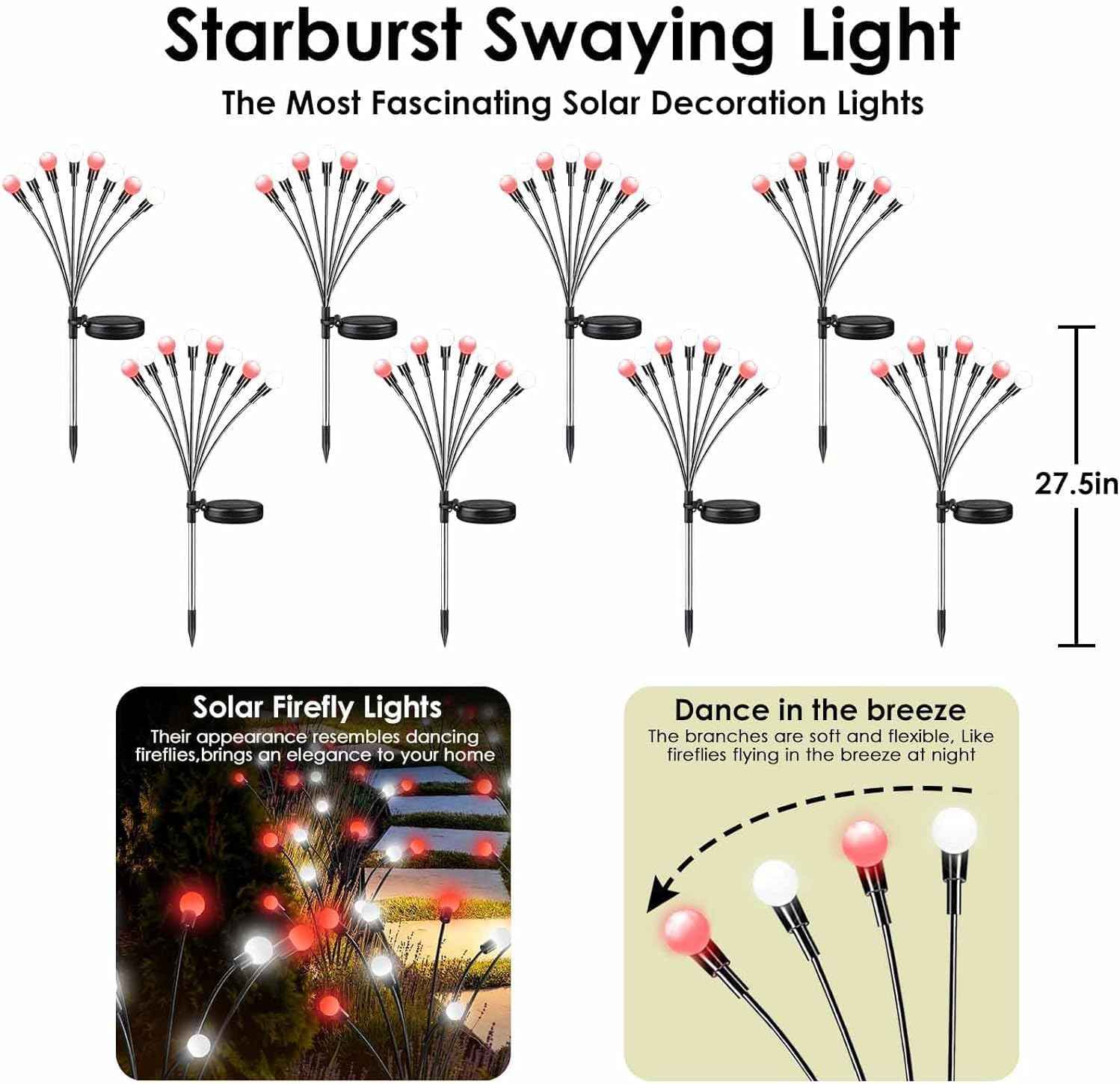 48 LED Solar Halloween Lights - 6 Pack Purple & Orange Waterproof Firefly Lights for Garden & Patio Decor