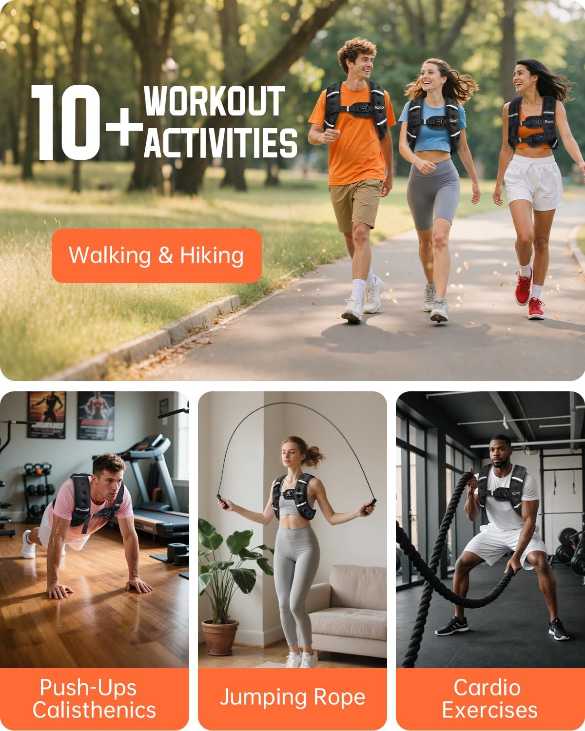 Renoj Weighted Vest - Adjustable Weights for Walking & Running | Reflective Strips & Storage Pocket, 6-20 lbs