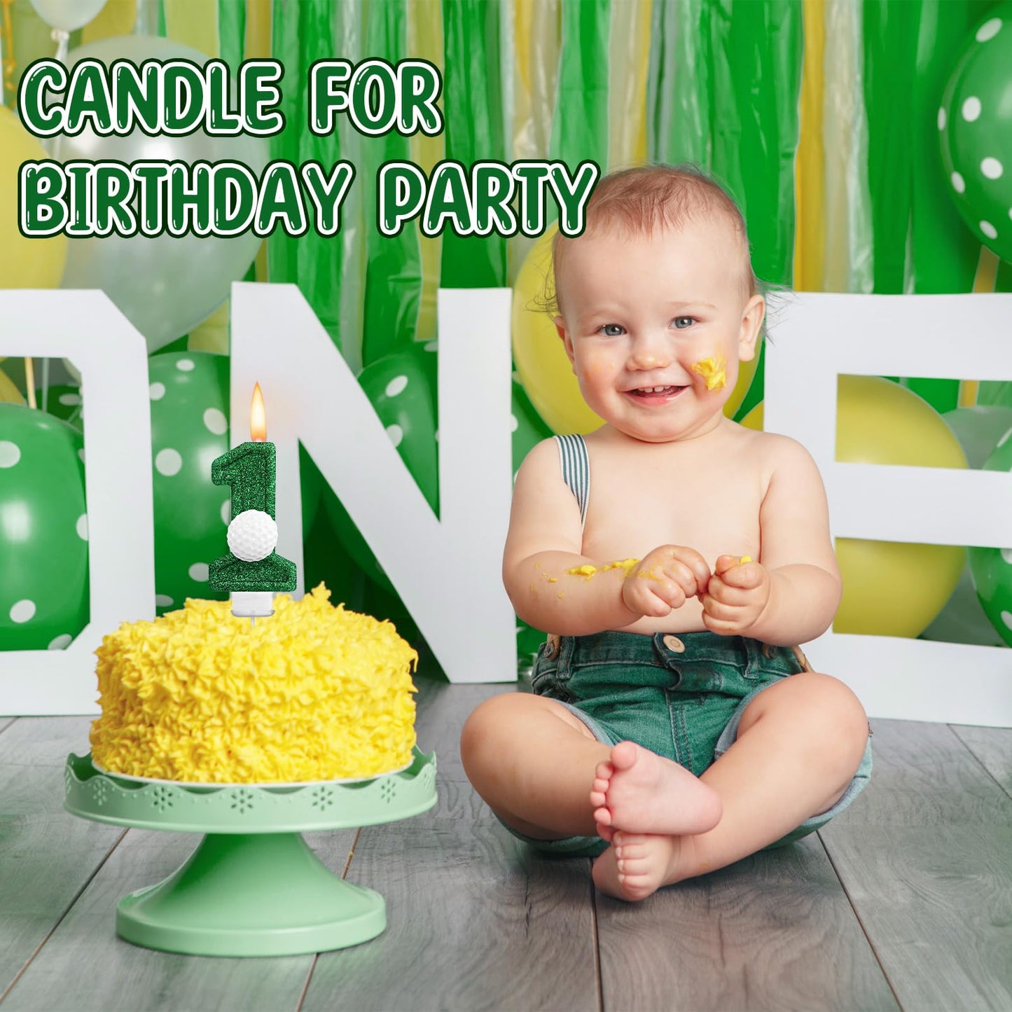 Conelist Golf 1 Candle for First Birthday Green Number 1 Candle Glitter Golf Party Decorations for Sport Birthday Cake Topper Anniversary Party Supplies