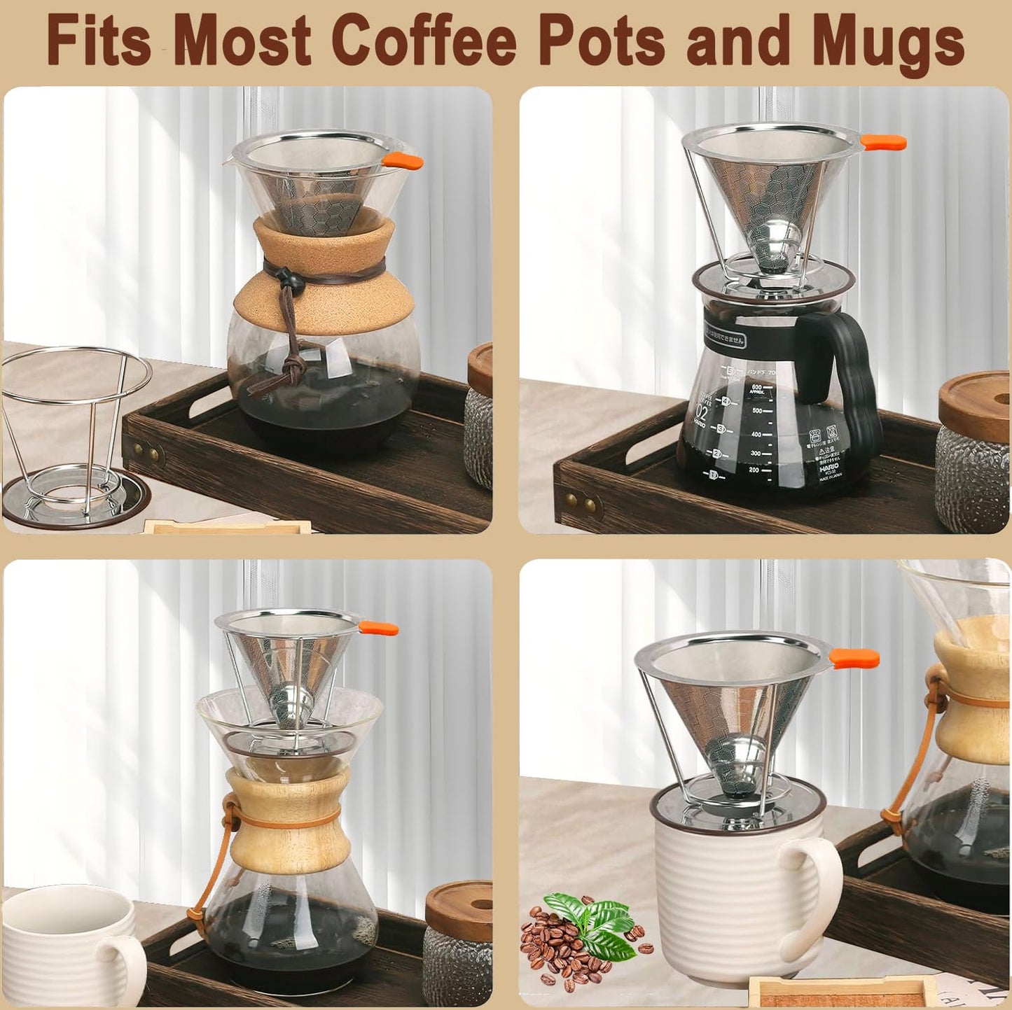 Pour Over Coffee Dripper, Stainless Steel Filter, Easy to Clean Paperless Pour Over Coffee Maker,Reusable Filter, Cone Dripper with Removable Cup Stand