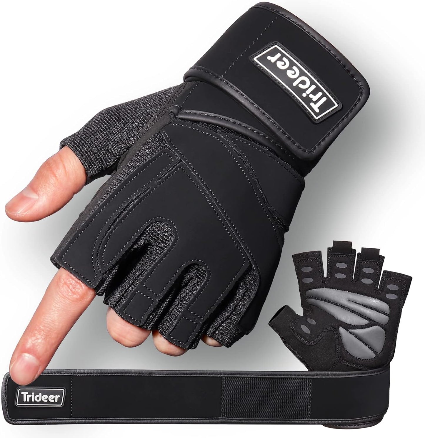 Trideer Weight Lifting Gloves - Full Palm Protection & Wrist Wrap Support for Men | Ideal for Cross Training & Fitness