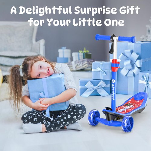 isinwheel MiniSpider Electric Scooter for Kids Ages 3-12, 2-in-1 Design, 3 Wheel Electric Scooter with Remote Controller and 2 Speeds, Nice Gifts for Kids(Blue)