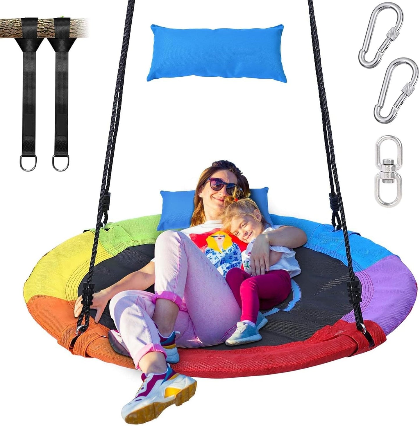 Trekassy 700lbs 40" Outdoor Saucer Tree Swing - Waterproof 900D Oxford with Pillow & Swivel | Includes 2 Hanging Straps