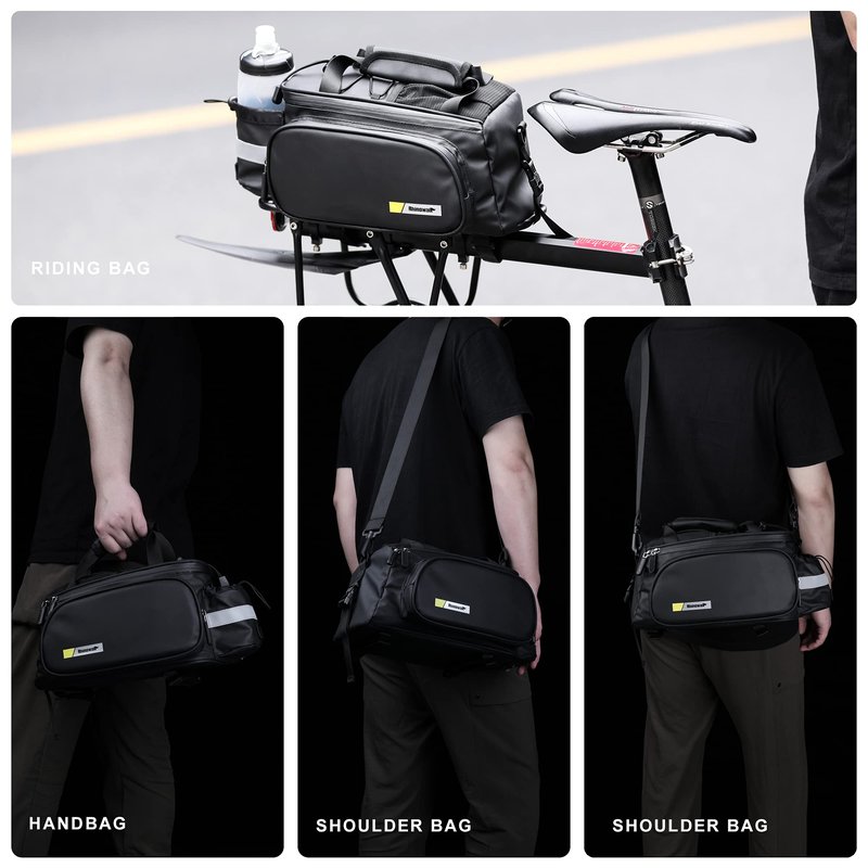 Rhinowalk Bike Trunk Bag 10L Bicycle Pannier Rear Rack Carrier Bag Bike Luggage Commuter Bag with Rain Cover Shoulder Strap