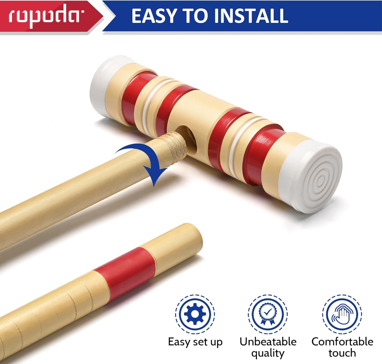 Ropoda 35-Inch Six-Player Croquet Set - Wooden Mallets & Colored Balls | Sturdy Carrying Bag for Lawn & Backyard Fun