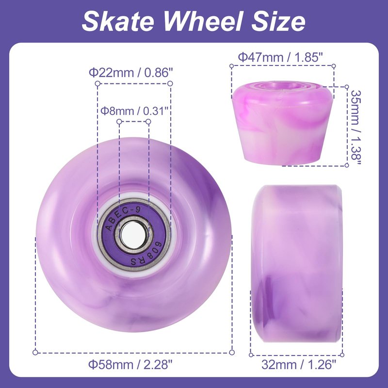 PATIKIL 8 Pack Roller Skate Wheels Outdoor with Durable Bearings, 82A Wear-Resistant PU Quad Skate Replacement for Indoor for Double Row Skate Skateboard, Purple, White