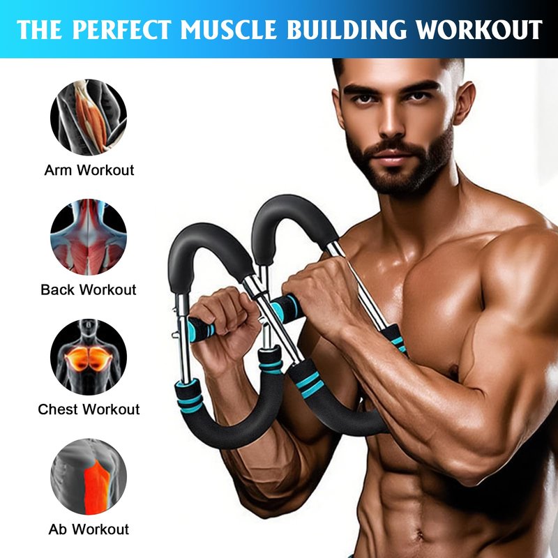 Twister Arm Trainer, Adjustable Chest Workout Equipment, Arm Trainer for Men, Portable Power Twister Bar, Detachable Design Fitness Anywhere (Blue, 40-100lb)