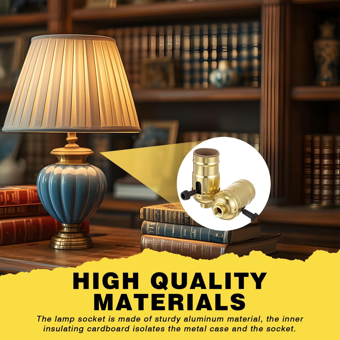 Saysurey 4 Pcs UL Listed Lamp Socket Replacement 1 Way ON/Off Light Settings E26 Threaded Base Turn Switch Knob Light Socket Lamp Parts for Repair Table Floor Lamps DIY Project, Gold