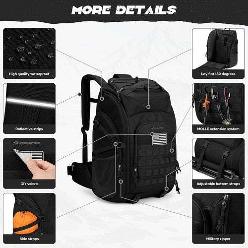 Maelstrom Tactical Backpack - Water Resistant 40L Military Pack for Hiking, Camping & Gym | Black