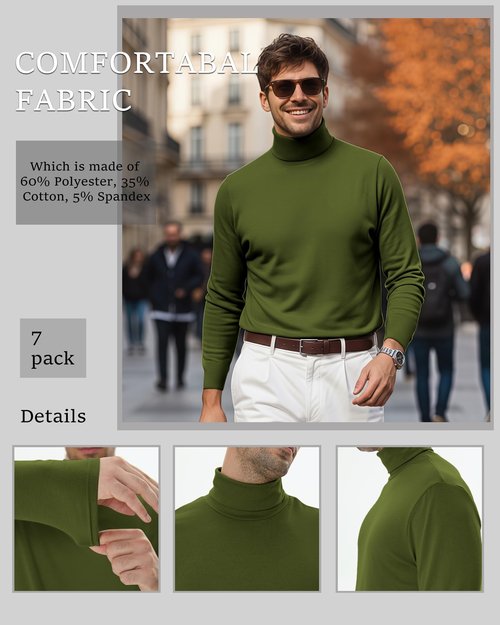 August Alley 7 Pack Mens Big and Tall Turtleneck Shirts Long Sleeve Crewneck Top Plus Size Loose Fit Shirt(Black, White, Light Gray, Navy Blue, Wine Red, Dark Gray, Army Green,X-Large)