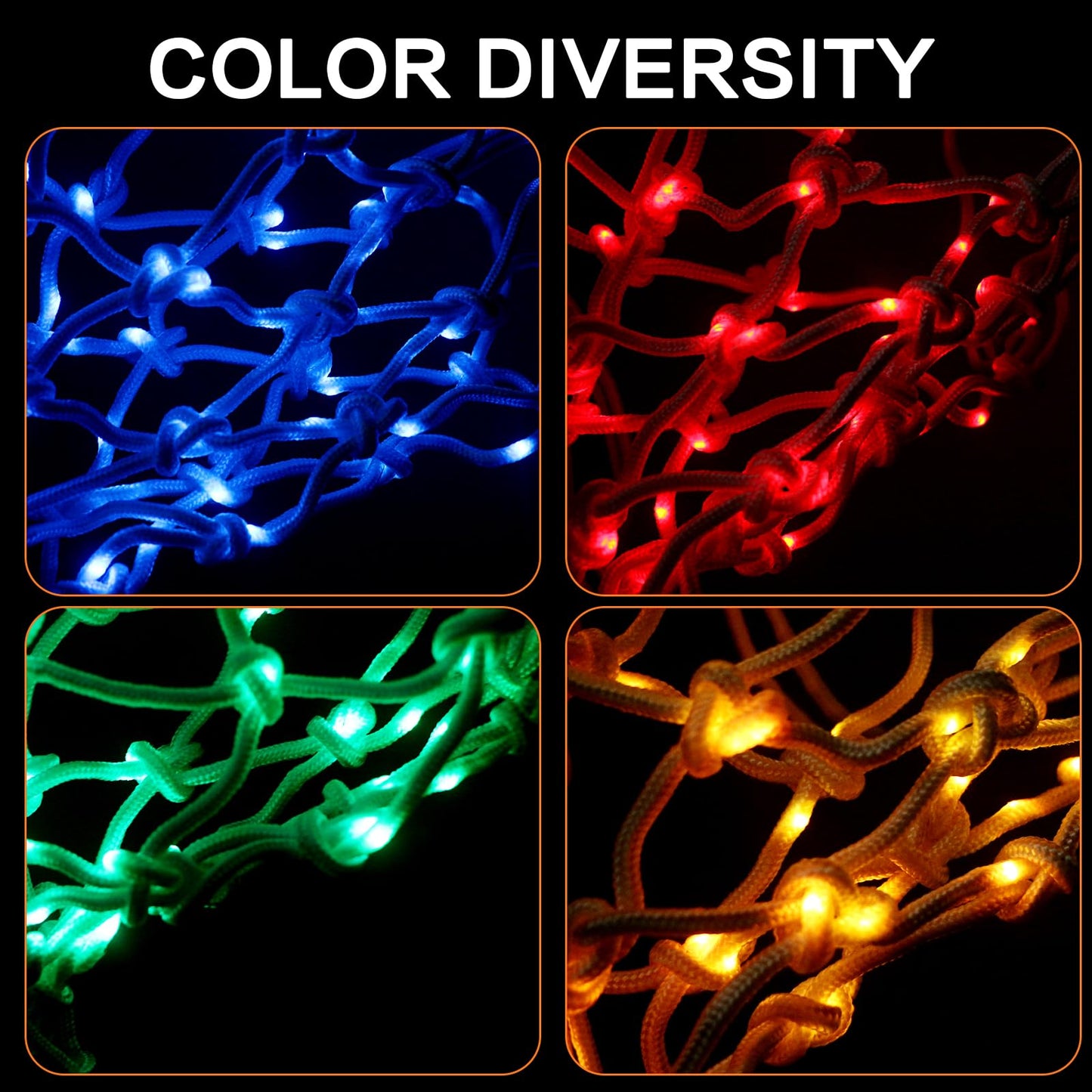NewBEP Lighted Basketball Net - LED Replacement Basketball Nets, Change Colors with Remote, LED Basketball Net Light for Outdoor Indoor 10 Loops Rim