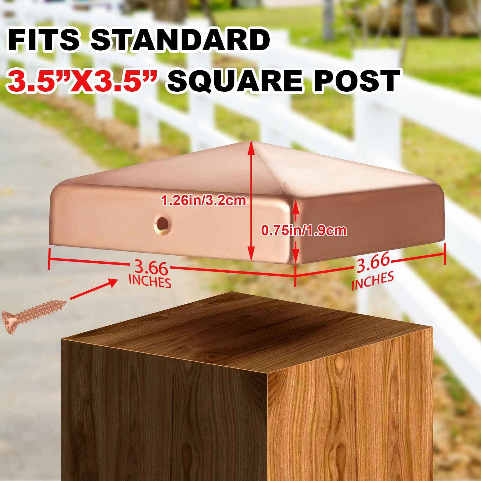 Tandefio 2 Pcs Solid Copper Post Caps Fence Pyramid Decking Caps with Screw for Metal Wood Cedar Fence Deck Corridors Mailbox Posts End Cover(4x4'' (Actual 3.5x3.5''),Pyramid)