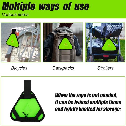 3pcs Reflective Triangle Sign, Bright Reflective Yield Symbol with Magic Adhesive Strap & Cord High Visibility Safety Triangle for Bike Backpack Different Scenes Multiple Fixing Methods(Green)
