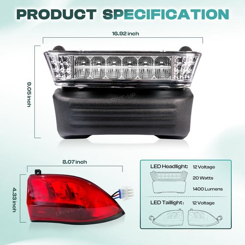 DRIVE UP Golf Cart LED Light Kit for Club Car Precedent 2004-2008.5 Electric Models, Replaces 12V Club Car LED Headlight and Taillight Assembly OEM 102524801, 1025290-01