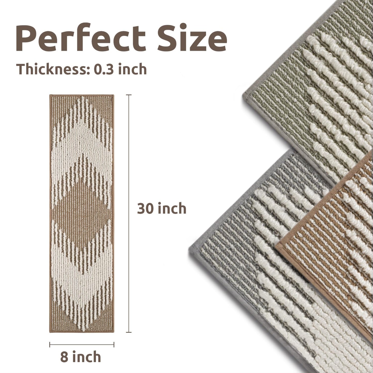 PADOOR 1PC Stair-Treads Non Slip, 3D Peel and Stick Stair Treads for Wooden Steps Indoor, Stair-Carpet Treads Washable Reusable Adhesive Stair-Runner Rugs for Kids and Dogs 8"x30" Brown