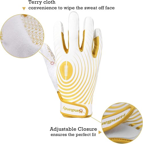 HANDLANDY Youth Football Gloves - Sticky Receiver Gloves with Super Grip | Perfect Gift for Kids