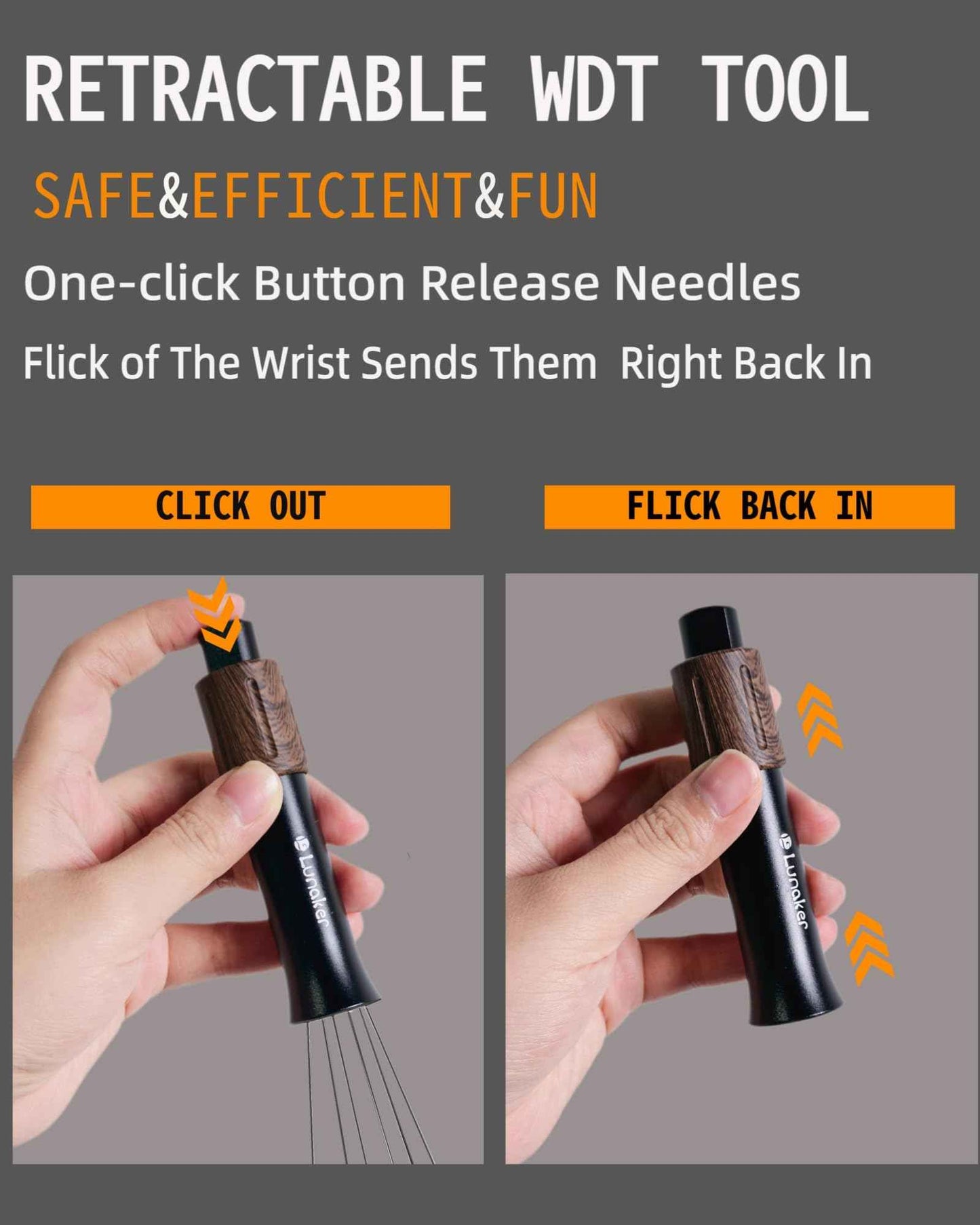 Lunaker Flick WDT Espresso Distribution Tool - Tamper With Retractable Needles - Coffee & Espresso Machine Accessories