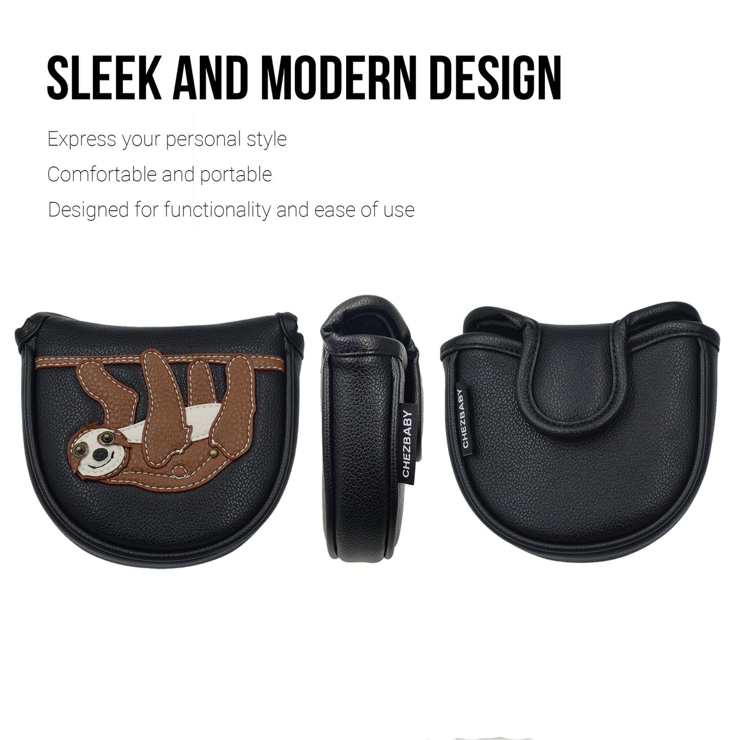 PU Leather Golf Club Covers Heel-Shafted Mallet Putter Covers Protector(Sloth)