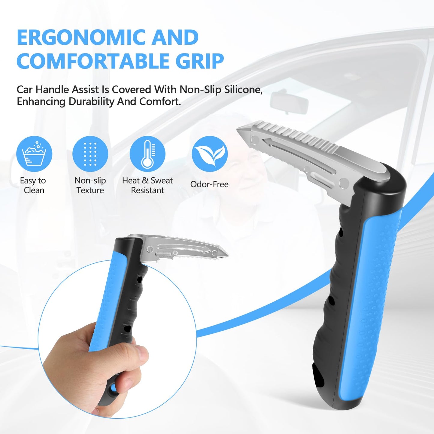 Kaiedos Car Door Handle for Elderly - 2025 New 3-in-1 Car Handle Assist, 2 Pack Auto Cane Portable Vehicle Support Handle Door Assist Bar, Max Load 500 Lbs, Anti-Slip Design (Blue-2-Pack Car Handle)