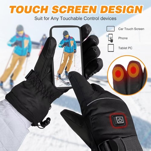 Heated Gloves for Men - Rechargeable Electric Battery Heated Gloves for Men and Women Touchscreen Winter Thermal Glove with 3 Heating Levels Waterproof Glove for Hunting (Black, XL)