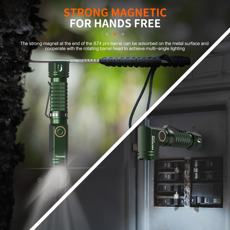 NICRON L74 Rechargeable Flashlight, 1000 Lumen High Brightness with 90° Rotatable Head, Magnetic Tail and 2-Way Clip, IP65 Waterproof, Compatible with Rechargeable Batteries and AA Battery