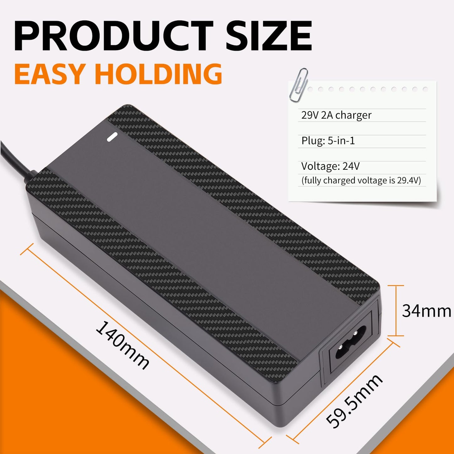 CraogeCoore 29.4V 2A Lithium Battery Charger, 5-in-1 Universal Plug Smart Charger for 24V 25.2V 25.6V 7S Lithium Battery Packs, Compatible with E-Scooters and Electric Devices, UL FCC CE Certified