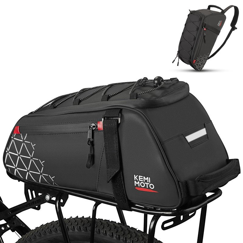 KEMIMOTO Rear Bike Rack Bag - 8L PVC Water Resistant Ebike Bags for Bicycle Rear Rack, Bicycle Trunk Pannier for Commuter Travel Shopping and Cycling (Black)