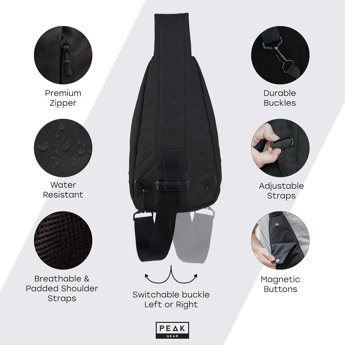 Peak Gear Travel Sling Bag - Compact Crossbody Design | Lighter & Smaller than a Backpack | Lifetime ID Tag Included