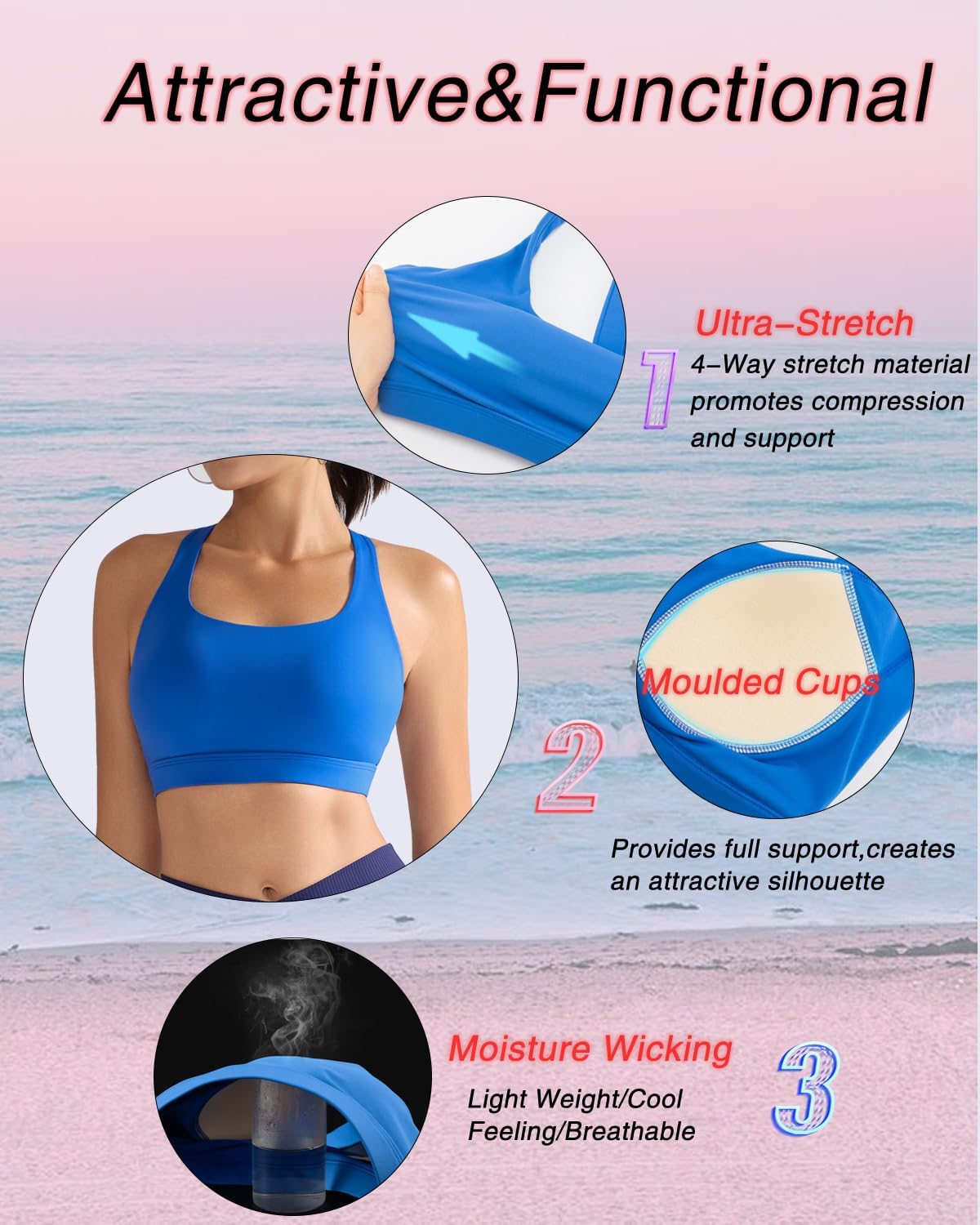 RUNNING GIRL High Support Sports Bra for Women - Molded Cup Racerback Design, Ideal for Workouts