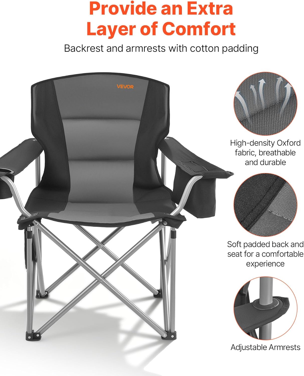 VEVOR Oversized Camping Chair - Portable Heavy-Duty Quad with Lumbar Support & Cooler Bag | 2-Pack