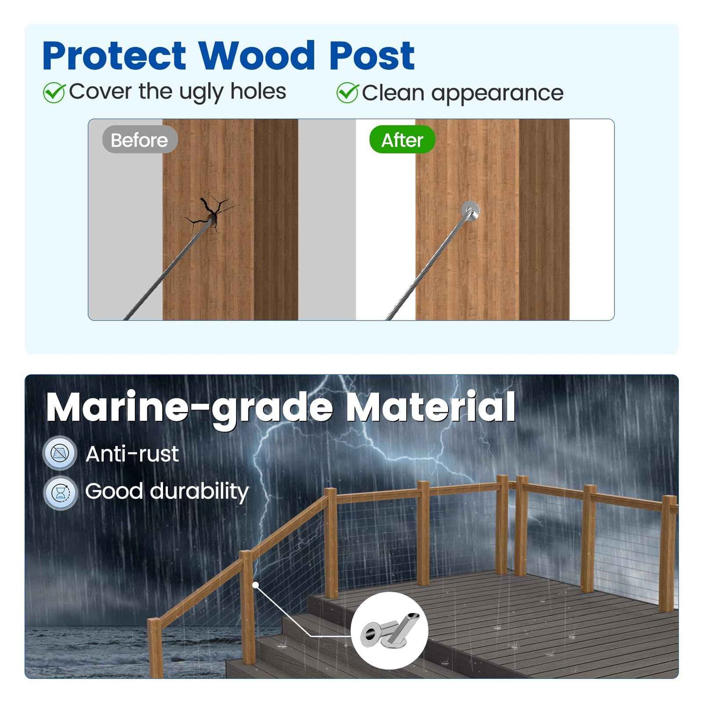 [Patent] Muzata Upgraded 20 Pack 25 30 35 Degree 1/8" 5/32" 3/16" Cable Railing Angle Protector Sleeves Cable Railing Hardware Kit T316 Stainless Steel Angle Protective Sleeves Wood Post CR70