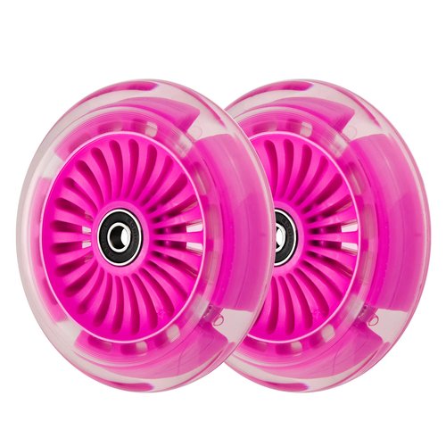 120mm 3-Wheeled Scooter Front LED Light Up Replacement Wheels, Kid Push Kick Scooter Flashing Wheel Set (Pair) (Pink)