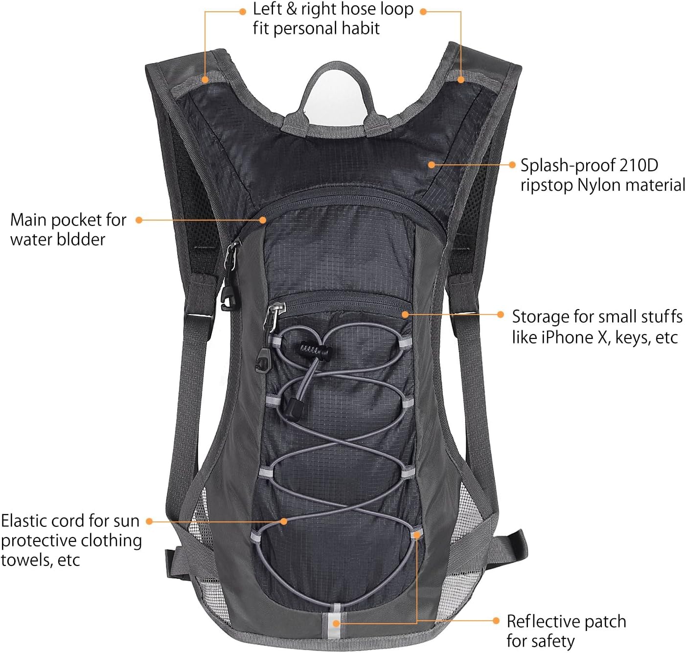 Unigear Hydration Pack Backpack with 70 oz 2L Water Bladder for Running, Hiking, Cycling, Climbing, Camping, Biking (Black)