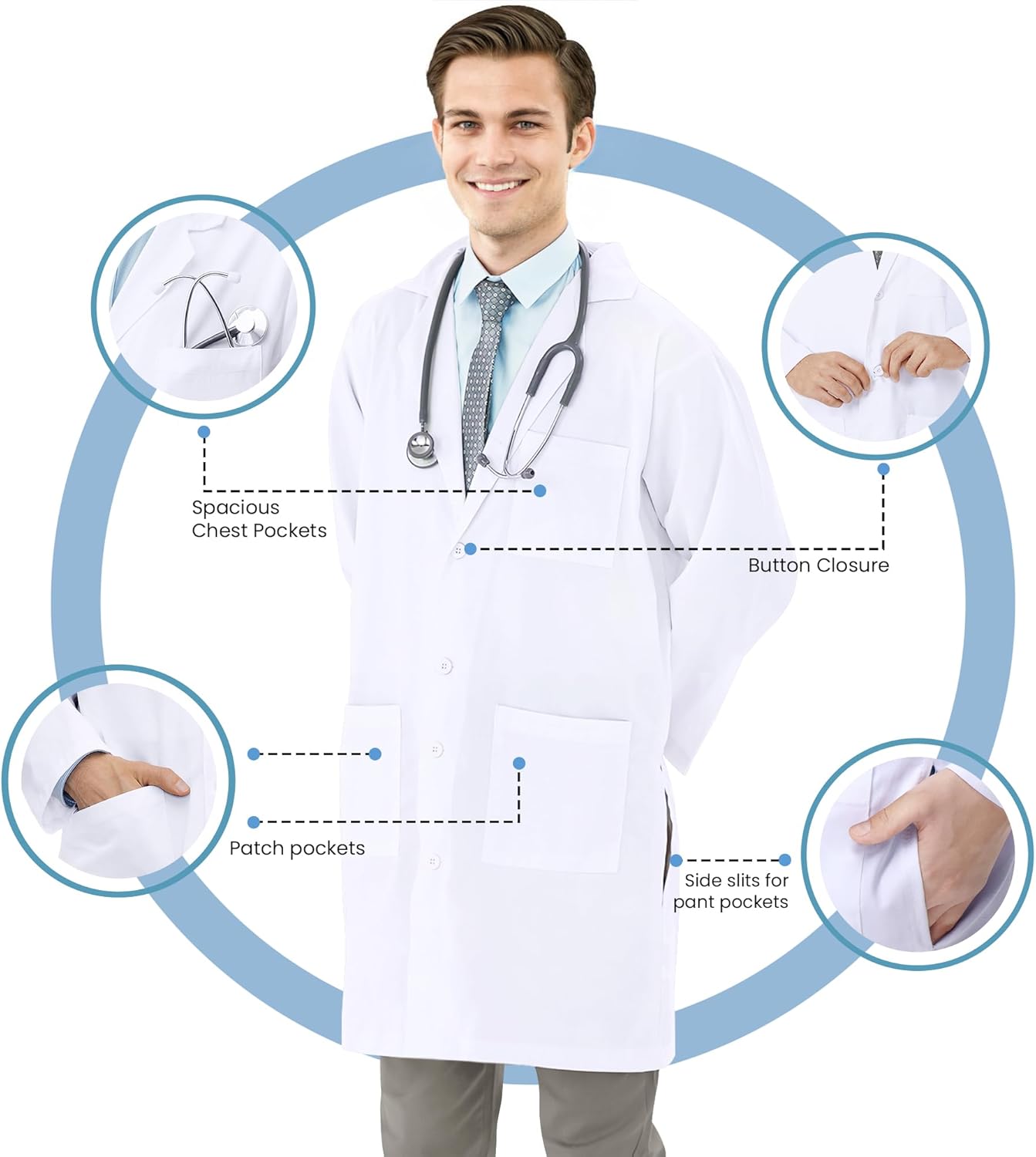 NY Threads Professional White Lab Coat - Long Sleeve Medical Coat for Men | Durable & Stylish Design