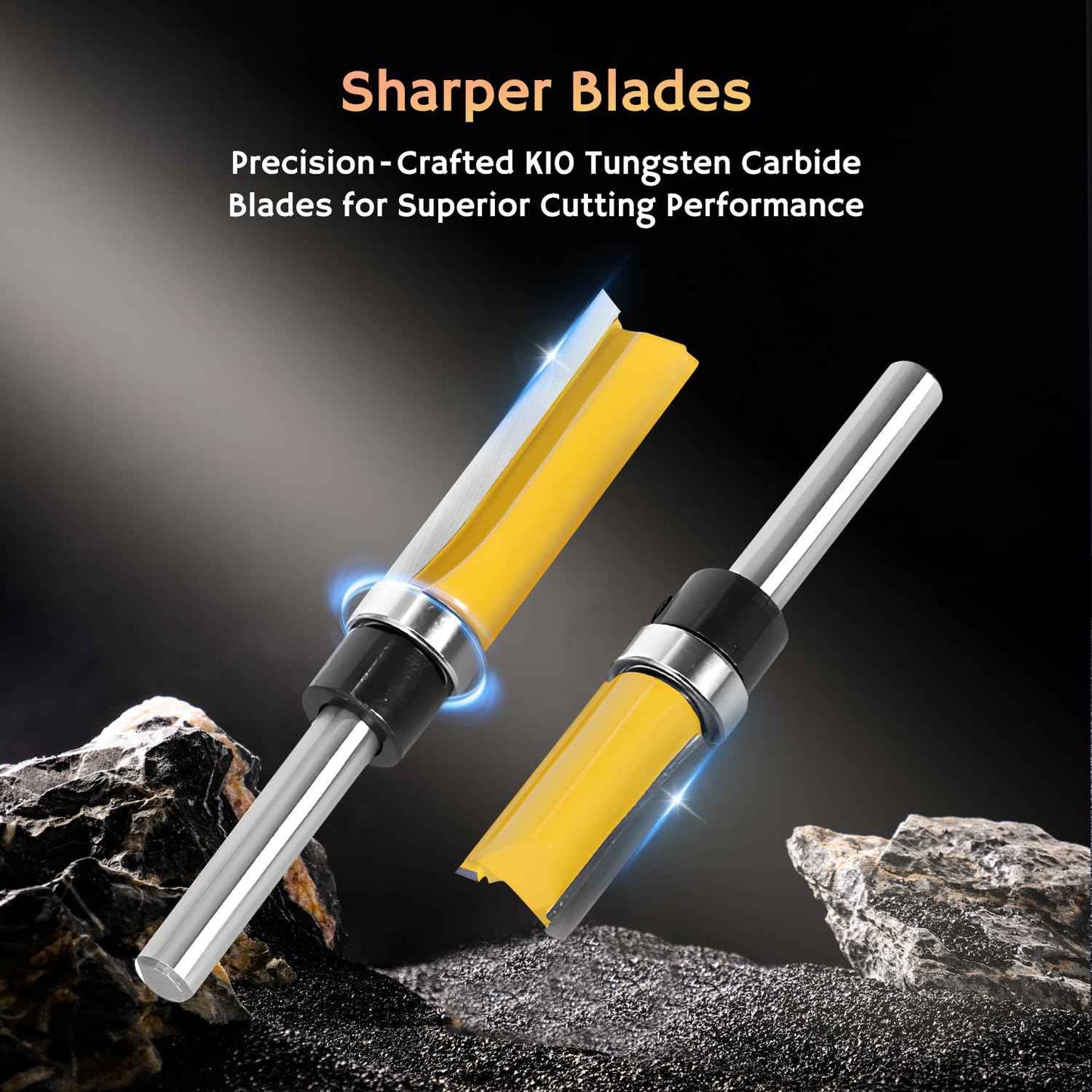 Router Bits Set 1/4 Shank, 4 Flush Trim Router Bits, 4 Pattern Flush Trim Router Bits, Router Bit with a Bearing Prevent Tearing, Wood Milling Cutter for Trimming 8PCS