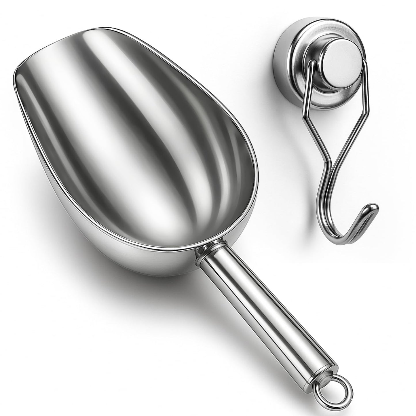 Stainless Steel Ice Scoop for Freezer with Magnetic Hook - Ice Scoop for GE Profile Opal 2.0 Nugget Ice Maker, for Kitchen Ice Bucket Bar Party Accessories