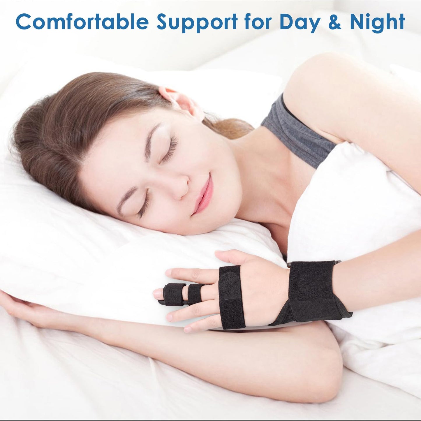 PKSTONE Full Trigger Finger Splint - Hand and Wrist Brace Support for Sprains, Pain Relief, Arthritis, Tendonitis, Fractured Finger - Adjustable Locking Straightener
