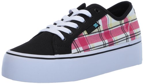 DC Women's Manual Platform Skate Shoe, Grunge Plaid, 8