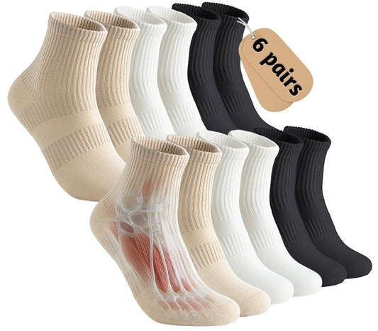 Arch Compression Athletic Socks - 6 Pairs for Women, Moisture Wicking with 95% Cotton, Seamless Toe for Secure Fit