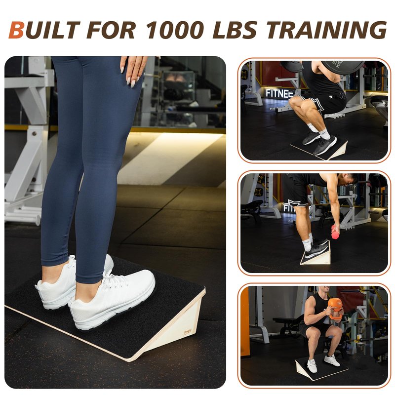 StrongPal Wooden Slant Board for Squats & Calf Stretching – 19.6" Extra-Wide Non-Slip Surface, 1000 lbs Capacity, Durable Strength Training Wedge for Lower Body Workouts & Flexibility Training