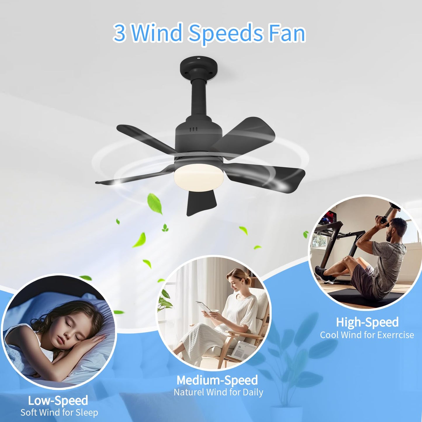 LANMEL Socket Fan Light with Remote & APP, 17.7'' Socket Breeze Ceiling Fan with Socket Extender, 3 Colors LED Light Bulb, Screw in Small Ceiling Fan for Bedroom Living Room Kitchen Garage