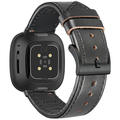 Genuine Horween Leather Black Watch Band Compatible with Fitbit Versa 3 / Versa 4 / Fitbit Sense 1 / Sense 2 for Men And Woman.