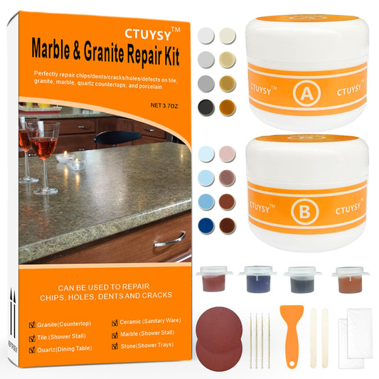 Granite and Quartz Countertop Chip Filler Repair Kit Tile & Fiberglass Porcelain Repair Kit,Marble Tub Repair Kit 3.7 OZ Cracks Ceramic Corian Bathtub Sink Toilet Dents Holes Scratchs