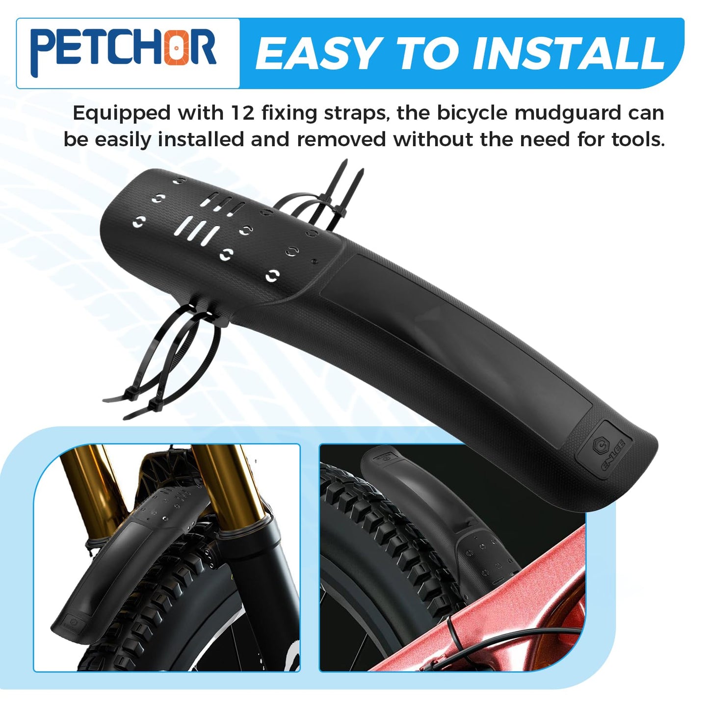 PETCHOR 2 PCS Universal Mountain Bike Fender, MTB Bicycle Mudguard, Front and Rear Fenders Mud Guard, 14.37" Length 3.15" Width