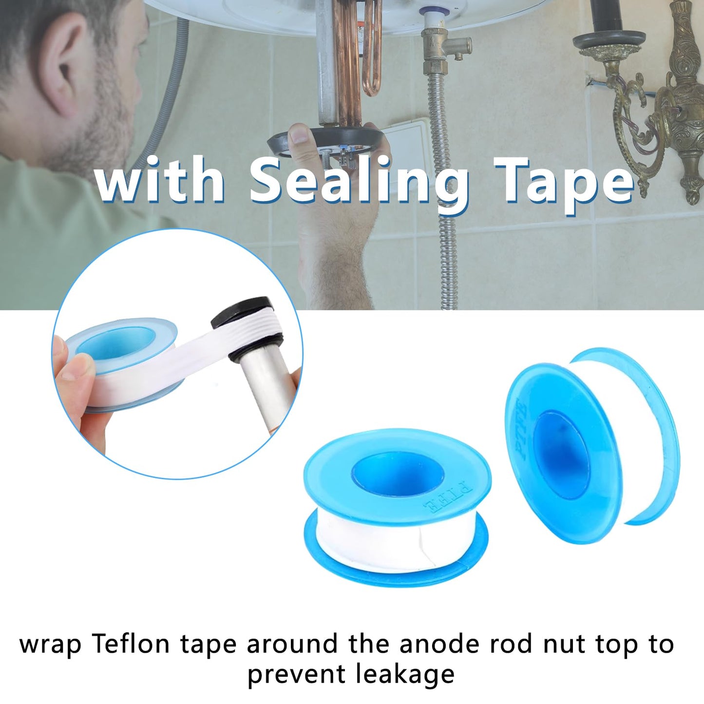 Plus tard RV Water Heater Element Socket Wrench 1-1/16 Inch Socket for Anode Rod with Sealing Tape 1/2-Inch Drive 6-Point Water Heater Socket for RV, Camper Travel