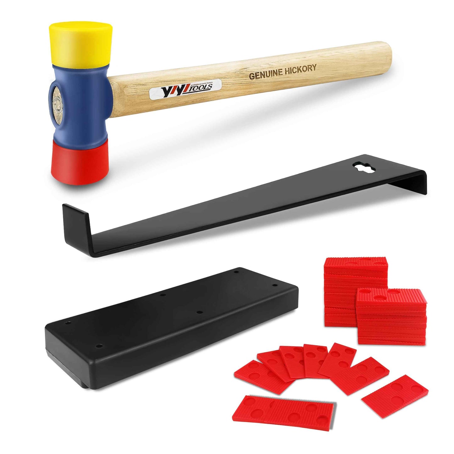 YIYITOOLS 43Pcs Laminate Wood Flooring Installation Kit,LVP Installation Kit,Vinyl Flooring Tools with 40Pcs Spacers,Double-Faced Rubber Mallet,Tapping Block,HeavyDuty Pull Bar,Laminate Flooring Tools