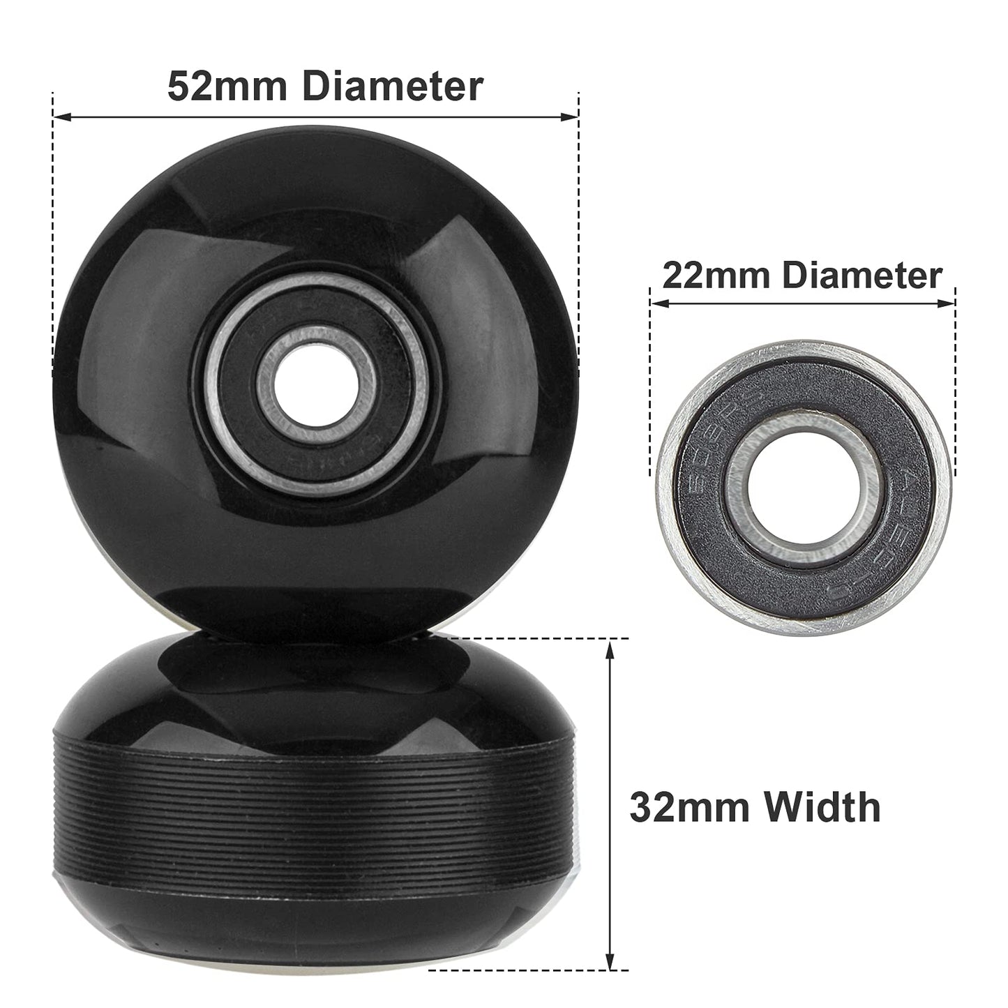 NONMON 4pcs Skateboard Wheels 52mm with Bearings, Street Wheels 95A for Street Tricks Longboard Cruiser