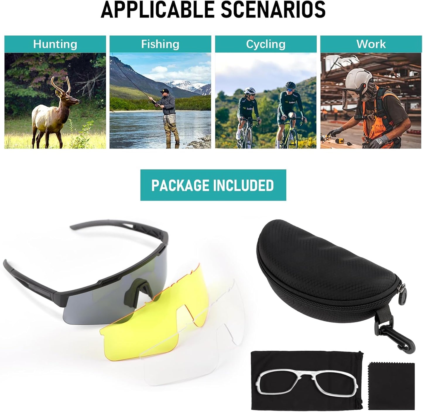 Skiennix Tactical Eyewear - Anti-Fog Sports Glasses with UV400 Protection & 3 Interchangeable Lenses