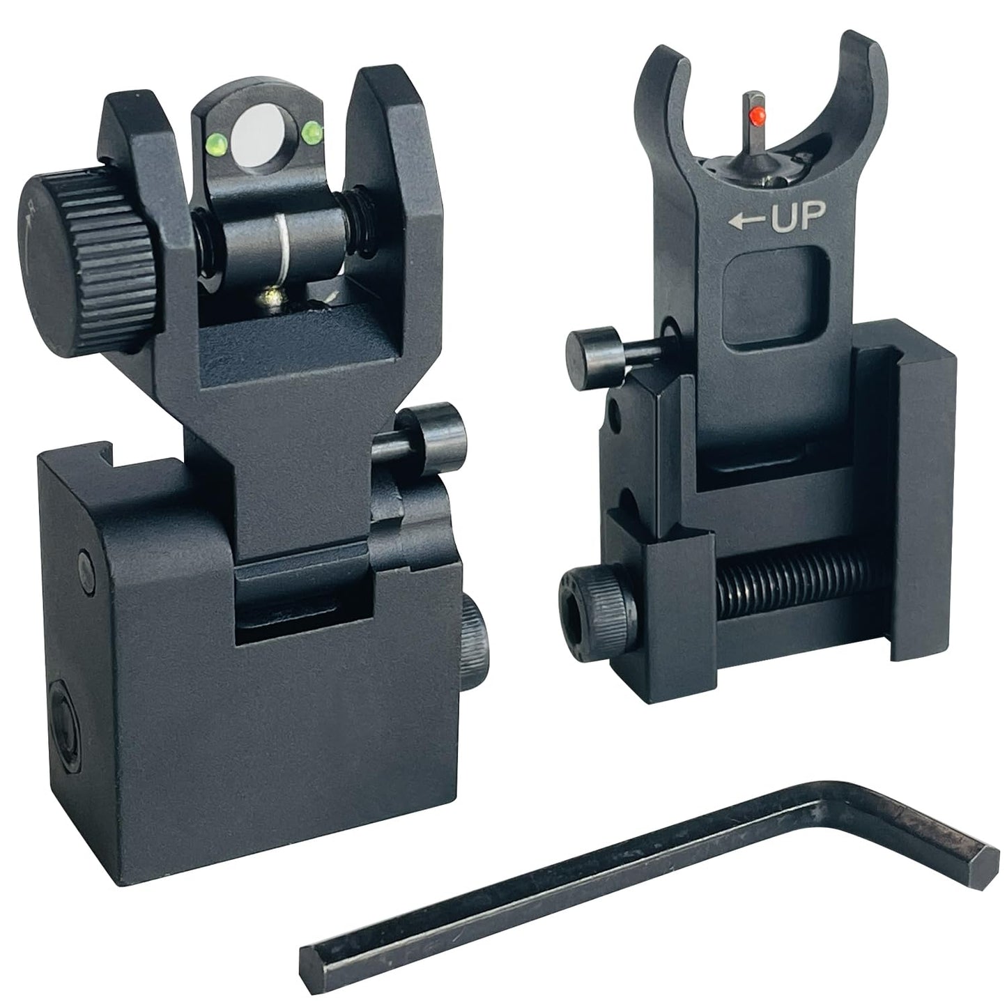 Socpuro Flip Up Front and Rear Sights, Fiber Optic Iron Sight Backup Sight with Green & Red Fiber Optics Dots